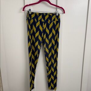 LuLaRoe womens Chevron Leggings - Navy and Mustard